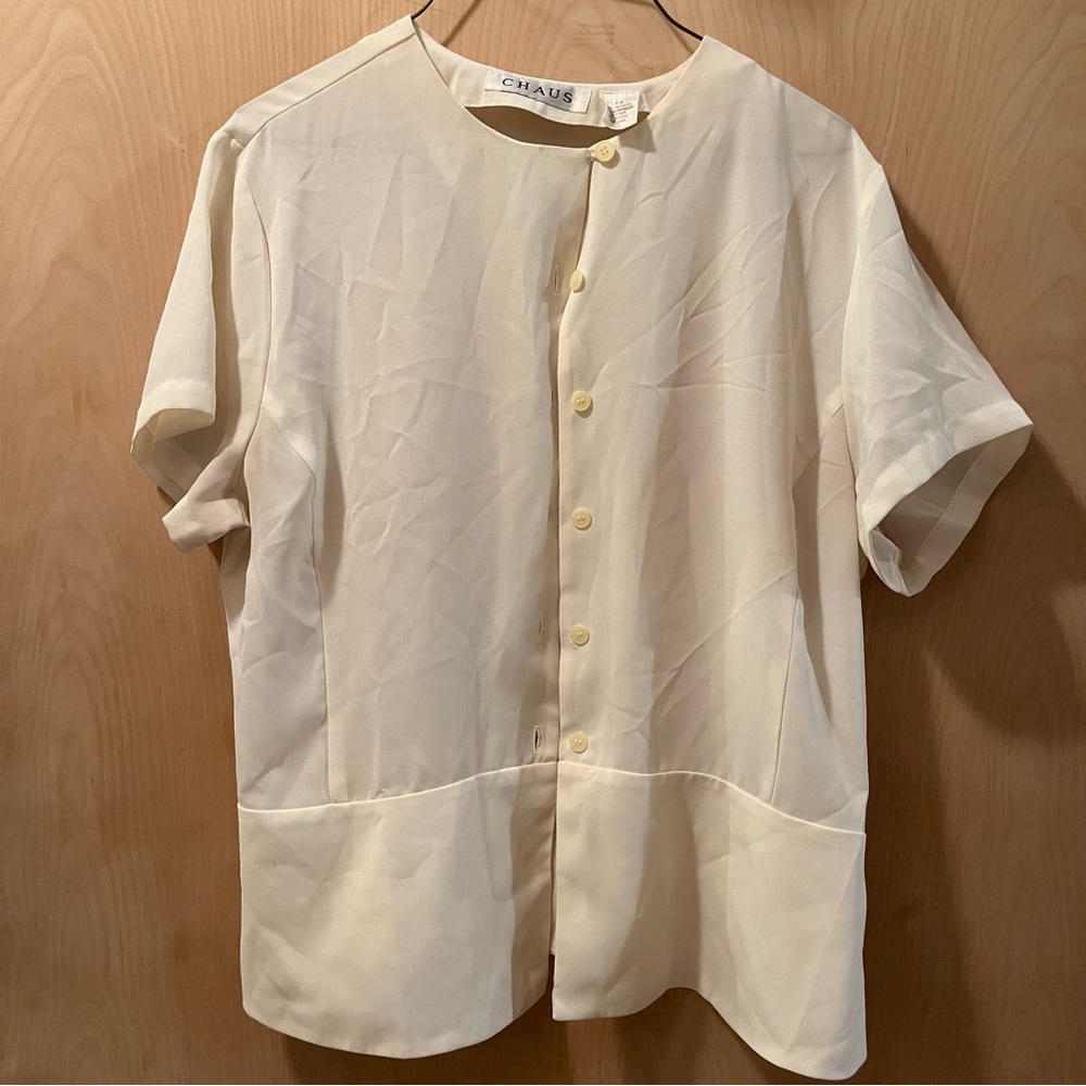 Vintage Women’s sheer cream peplum top CHAUS brand size 14